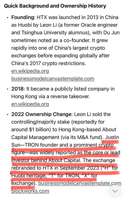 The image shows a screenshot of a text document with a red highlight over some words, likely indicating important information or a key point related to the content of the document. The focus of this particular document appears to be on the founder of Htx, Huaibin Li, and his company, which is based in China. The post also mentions that Htx was founded in 2013 in China as part of Huaibin Li's former Oracle company. This information suggests a connection between the founder of Htx and the company he founded.