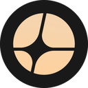 A simple logo or icon consisting of a black circle with a four-pointed star or cross shape inside.