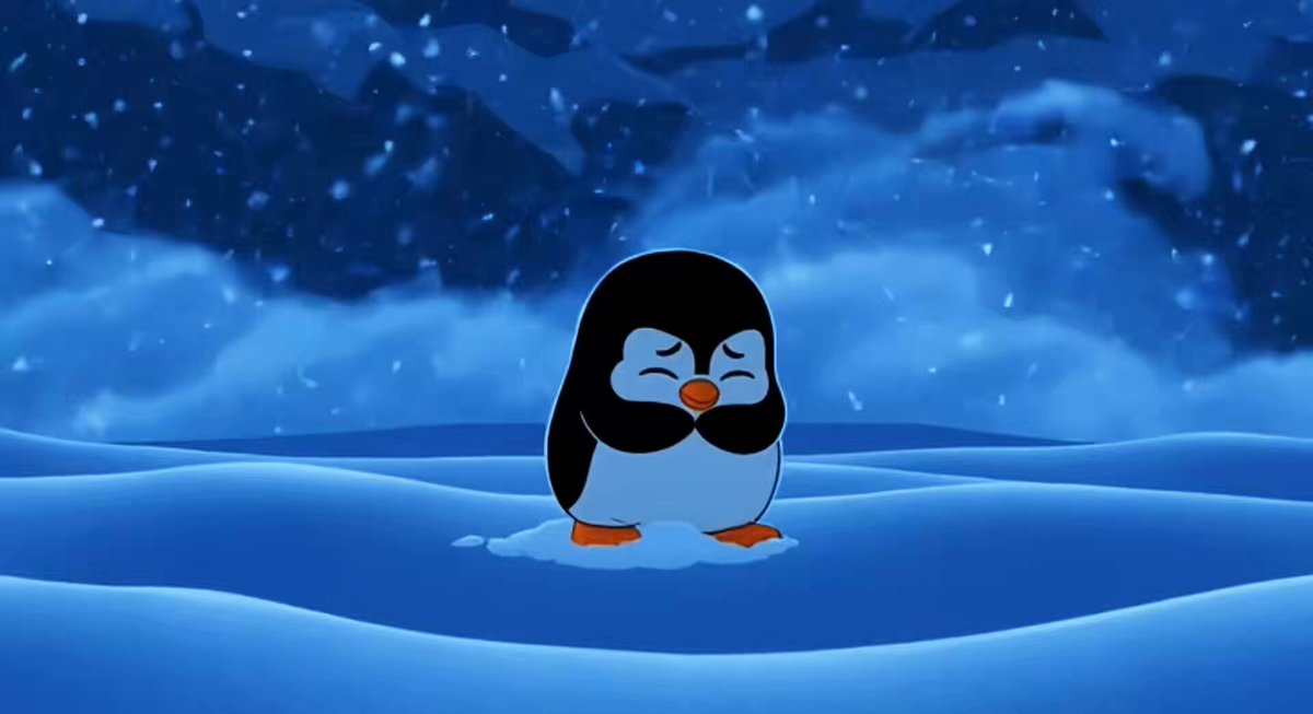 The image features a cartoon penguin sitting on top of some snow, with its head tilted downwards as if looking down at the ground or pondering something. The background shows a snowy landscape under a dark blue sky, which gives off a cold and wintry atmosphere. The caption for this image reads "Home @Homeonsolana1 #HomeMemeContest Nothing fancy. Just Home. $HOME on Solana @Homeonsolana1 @Noahdean01".