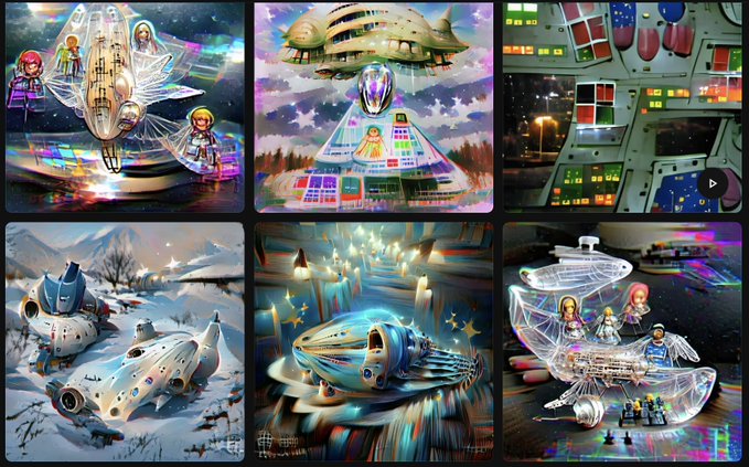 A grid of six vibrant, futuristic digital artworks featuring spaceship and astronaut themes, showcasing the kind of original digital "JPEG" art the post discusses. The post's caption raises an important question about the future of digital art monetization beyond NFTs, highlighting the creative output from the 2020-2021 digital series boom.