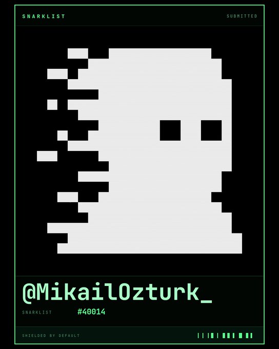 A digital 'SNARKLIST' card featuring pixel art and the username @MikailOzturk_ with ID #40014.
