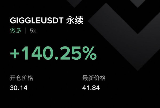 The image displays a trading position for GIGGLEUSDT (perpetual contract) showing a +140.25% gain on a 5x long position, with an entry price of 30.14 and a current price of 41.84. This supports the post's boast that despite harsh criticism ("insults"), the trader has achieved significant gains, expressing willingness to add more spot holdings if GG dips to an attractive price.