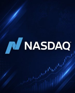 The NASDAQ logo is prominently displayed in white against a dark blue background featuring faint stock market charts and data visualizations, suggesting a financial or stock-related context. The "FYI" caption hints at informational content about the stock market or NASDAQ-related news.