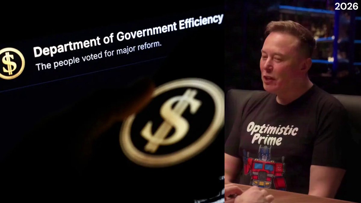 In the image, a man wearing a t-shirt is speaking into a microphone positioned above him. A caption below the image reads "2016 DOGE killed millions of children. All DOGE did was require contact with the aid recipients to confirm that funds were being used legally." The image also shows the words "Department of government efficiency" written at the top and an image of a $ sign, which is a logo for Money Tree, a charity organization associated with Elon Musk's philanthropic efforts.