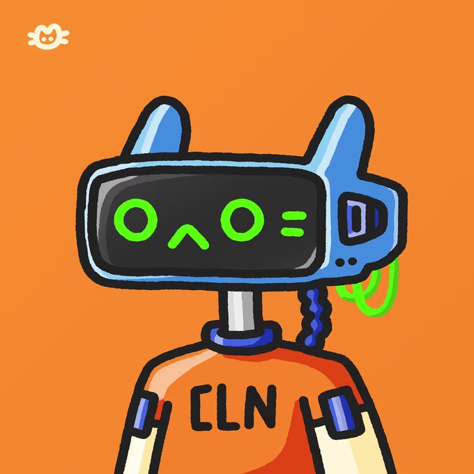 An illustration of a robot with a blue visor displaying green digital eyes and mouth, wearing an orange shirt labeled "CLN" on an orange background, with a small Monsta logo in the upper left.