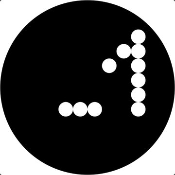 A black circular logo featuring a stylized design made of white dots, resembling a combination of the numbers '9' and '1'.