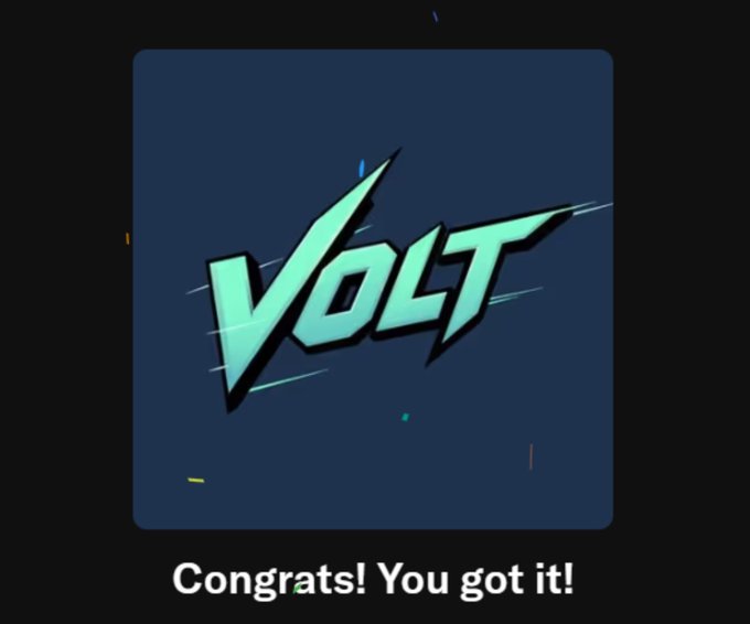 A dark blue square with the stylized text 'VOLT' in teal and the caption 'Congrats! You got it!' below.
