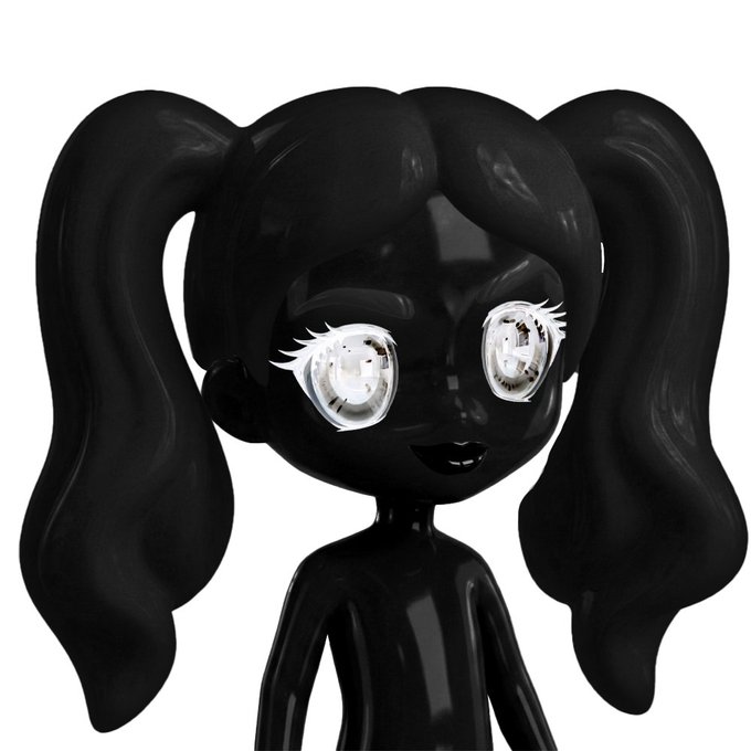 The image features a black figure of a girl with long hair, wearing a black dress that appears to be made out of shiny material. The girl has large eyes and a big smile, giving her an attractive appearance. The caption above the image reads "Glamour will soon consume Ethereum ⋆˙⟡ Are you observing or participating?". This suggests that there might be some sort of fashion event or promotional activity related to the use of shiny materials in clothing or accessories, possibly involving the use of Etherium as a material.