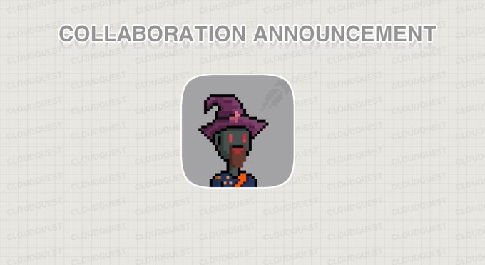 The image is a "COLLABORATION ANNOUNCEMENT" graphic featuring a pixel-art wizard wearing a purple hat on a grid background, which relates to the post about collaboration with @We_Zards, where top pass holders will receive a Guaranteed (GTD) phase allocation on a first-come, first-served basis.
