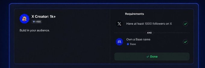 This image shows the requirements for an "X Creator: 1k+" role on Guild, which includes having at least 1000 followers on X and owning a Base name.