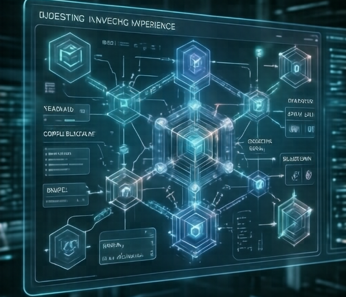 The image shows a computer screen displaying a complex network of blue hexagons, with text overlaying the diagram explaining tokenization and its impact on investing. The focus of the image seems to be on the technology behind tokenization rather than the content of the post itself.