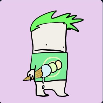 The image features a cartoon character dressed as a person with green hair, wearing a shirt that says "Chewies NFTs" and holding an ice cream cone. The text in the caption reads "I bought 500 Chewies NFTs on $HBAR yesterday. I think they'll flip the HederaPunks tbh..." which is related to the post about the creator of the Punks.