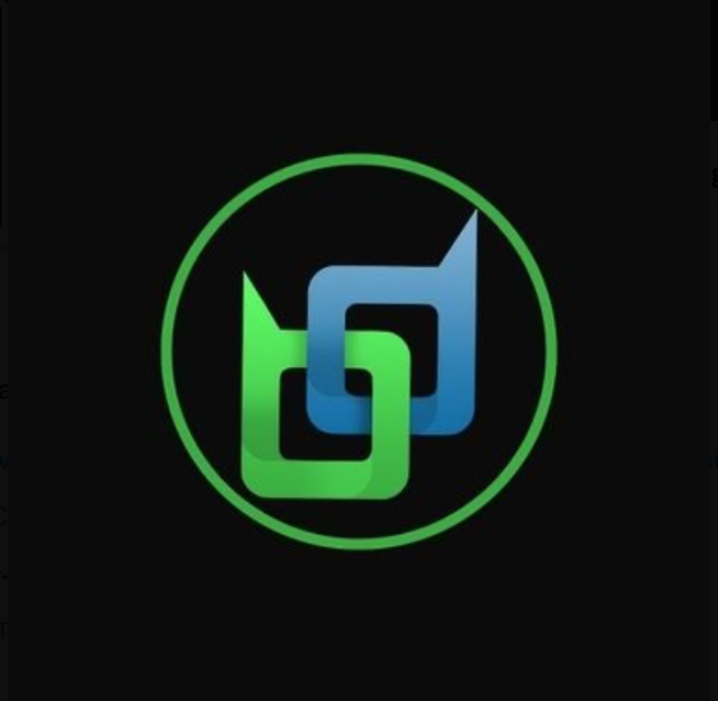 A logo featuring two interlocking angular shapes, one blue and one green, enclosed within a thin green circle on a black background.