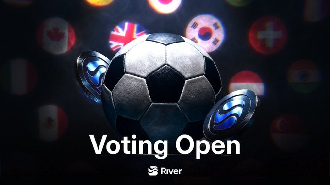 The image features a soccer ball with the words "Voting Open" written above it, surrounded by various flags from different countries. The text also mentions that the voting round for the final day of the first round has ended, indicating that the last day to vote is June 11th.