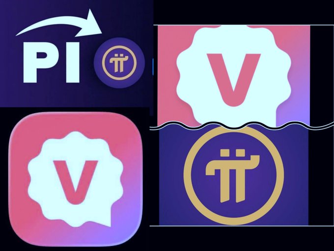 The image displays the logos for Pi Network and VeryChat, featuring the "π" symbol and "V" branding against pink and purple gradient backgrounds, visually representing the comparison between the two platforms' cryptocurrencies. The graphic highlights key differences such as Pi Network's 100 billion maximum supply versus VeryChat's 10 billion total supply, though the image itself doesn't show the specific mining method distinction mentioned in the post.