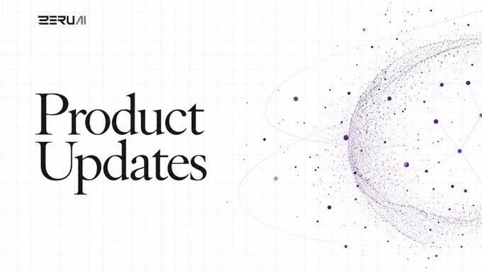 A clean presentation slide labeled “ZERUM” displays the large title “Product Updates” beside an abstract purple dotted network graphic.
