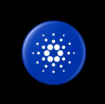 The blue Cardano (ADA) cryptocurrency logo on a black background.