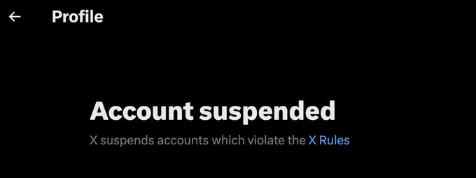 A screenshot of an X (formerly Twitter) "Account suspended" notice, with the message "X suspends accounts which violate the X Rules." The post indicates that multiple impersonator accounts of the $ICP (Internet Computer) community member have been removed for violating platform rules.