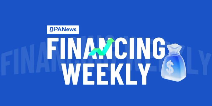A blue banner for PANews 'FINANCING WEEKLY' featuring a money bag with a dollar sign and an upward trending arrow.