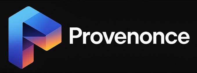 The Provenance logo, featuring a stylized 3D 'P' in blue, purple, and orange gradient, alongside the company name in white text on a black background.