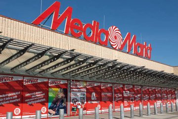 A MediaMarkt storefront with its distinctive red logo is displayed, the German electronics retailer where reports surfaced of potentially compromised Ledger hardware wallet devices being sold.