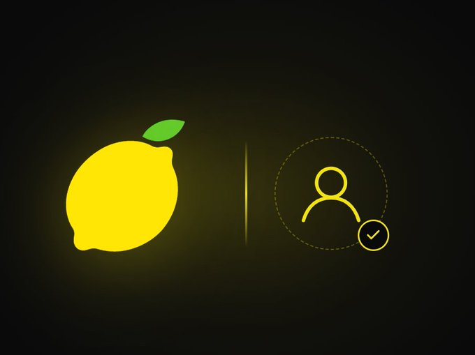 A dark graphic showing a yellow lemon logo on the left and a dashed circle containing a yellow user profile icon with a checkmark on the right, separated by a vertical line.