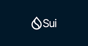 The Sui cryptocurrency logo displayed in white on a dark navy blue background.