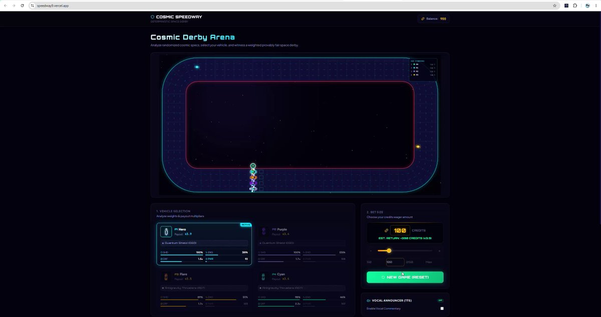 The image features an interactive website called " Orbit Rush", which has a game of cosmic racing displayed on its screen. The caption reads that this game uses a zero interference approach, ensuring fairness for all participants. It also states that there are no developers or bots involved in the game and the focus is solely on players and their scores.