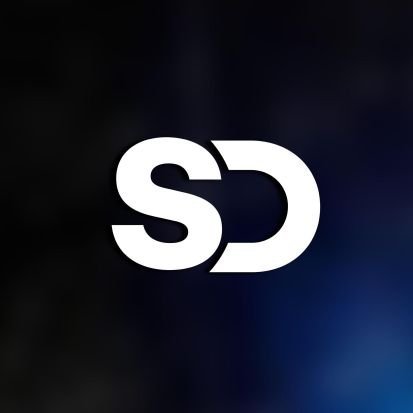 A stylized white "SD" logo set against a dark gradient background with subtle blue tones.