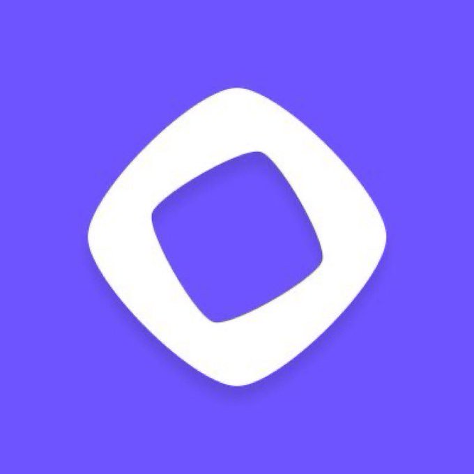 The image features a square graphic design with a white border and a white center. The background of the image is blue, which contrasts with the white elements. There are no texts or other objects present in the image.