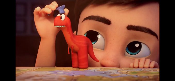 A young child with large blue eyes playfully holds a small red toy dinosaur, petting its head in a colorful animated scene that ties to the "Dinosaurs on Solana" theme by blending childhood nostalgia with the playful, collectible spirit of the Solana blockchain NFT project.