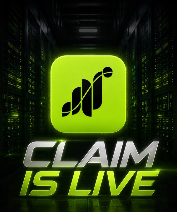 A glowing green app icon featuring a stylized leaf logo is displayed against a dark server room background, with bold text below reading "CLAIM IS LIVE." The image visually announces the launch of Grass Stage 2 claims, matching the post's notification that reward claiming is now active while noting temporary withdrawal and swap issues.