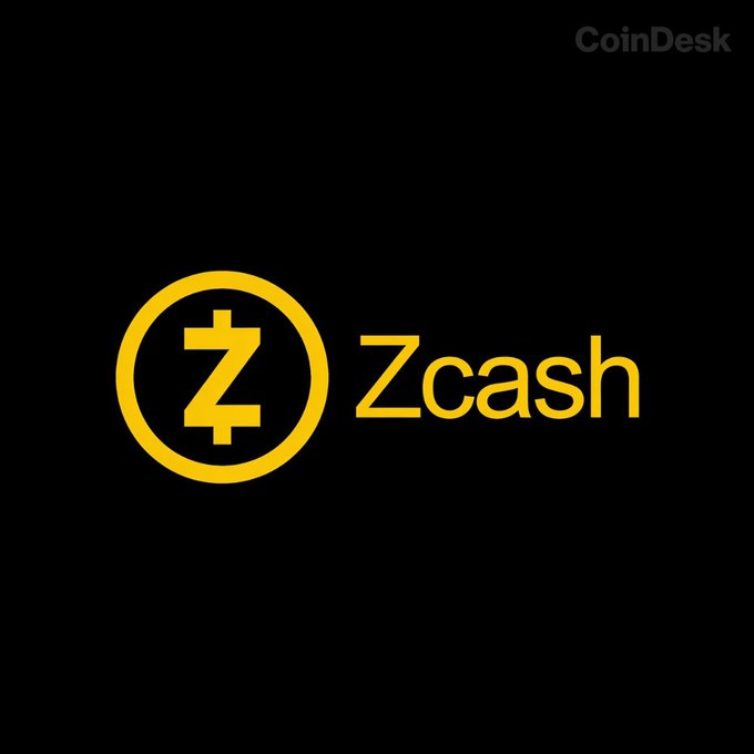 A CoinDesk-branded image displaying the yellow Zcash cryptocurrency logo and name on a black background.