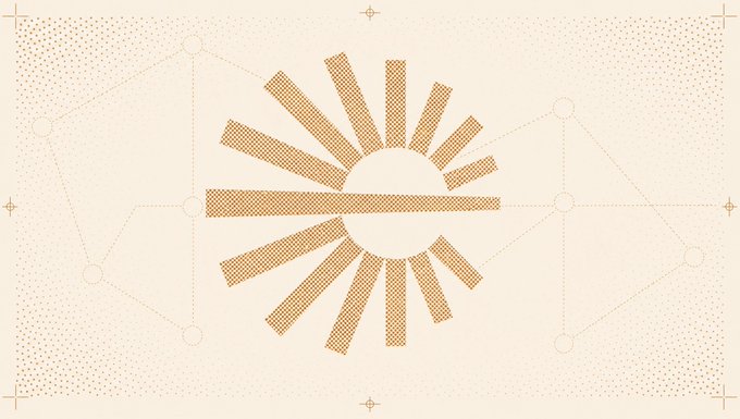 A decorative graphic featuring a stylized golden sun with rays, reminiscent of the Philippine flag, on a beige background with constellation-like line patterns.
