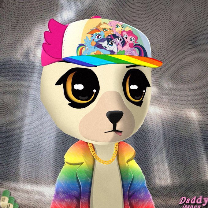 A cartoon dog character wearing a colorful My Little Pony cap, a gold chain, and a vibrant rainbow jacket appears on the image, with "Daddy" visible in the corner—matching the post's reference to the Steadyteddy PFP and "TEDISM WORLD ORDER" theme.