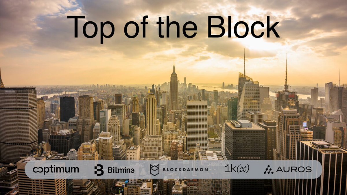 The image features a cityscape, likely New York City, with buildings of various sizes and designs. The sky above appears hazy or cloudy. In the foreground, there are logos for companies such as Optium, Bitcoin, and Blockdaemon. These logos suggest that the image is related to cryptocurrency or blockchain technology, possibly discussing the development of new financial systems or the growth of digital assets in a city like New York.