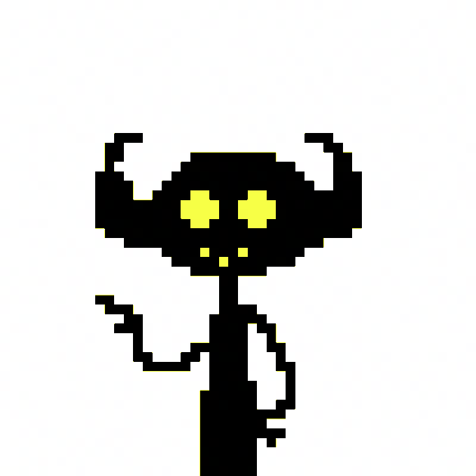 A pixel-art character featuring a black cat-like figure with glowing yellow eyes and a tail is displayed against a white background, serving as one of the unique 1/1 "Wonkies" NFT artworks being celebrated by the community.