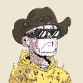A pixel art illustration of a character wearing a black cowboy hat and a yellow floral patterned shirt.