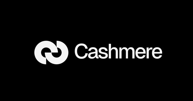 A black background displaying the white 'Cashmere' logo, featuring a stylized circular icon next to the wordmark.