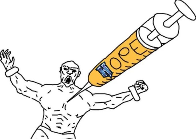 A muscular cartoon figure with broken chains on his wrists is being injected with a large syringe labeled "HOPE," symbolizing a renewed sense of optimism in altcoins and the crypto market despite Bitcoin's struggles amid the $STRC situation.