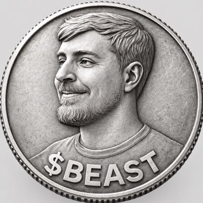 A silver coin design featuring the profile of a bearded man with the text '$BEAST' inscribed below.