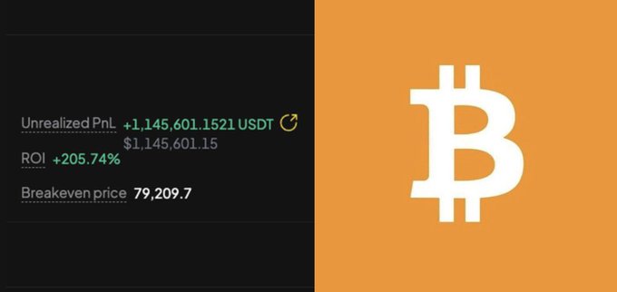 The image is a screenshot of a website with a gold background containing an image of the bitcoin symbol. Below the image, there is a text box that says "Today My $BTC TRADE HIT I'M GIVING BACK IN PROFITS. I'M GIVING YOURSELF $1,000,000 IN USDT or $BTC". The post also mentions that a person has made a Bitcoin trade and provides more details about it below the text box.