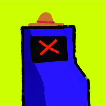 The image shows a crudely drawn blue Among Us crewmate with an orange hat and a red "X" over its face, set against a bright yellow-green background. The drawing's amateur, "sus" style complements the post's crypto buzz, humorously suggesting that the team behind the Ordinals project on Robinhood Chain is the ultimate "impostor" cooking up something suspicious in the blockchain space.
