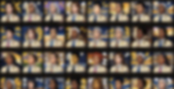 A blurred grid showing rows of small character portraits, appearing to be character selection or roster screens from a video game.