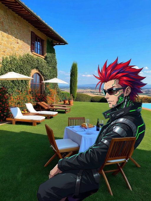 The image features a man with red hair sitting at an outdoor table surrounded by chairs. The scene takes place outside of a house, where there are multiple umbrellas providing shade for the guests. A wine glass can be seen on one of the tables, indicating that this might be a social gathering or a party. The post seems to be discussing the challenges and risks associated with web3 technology, specifically focusing on quantum computing and its impact on security.