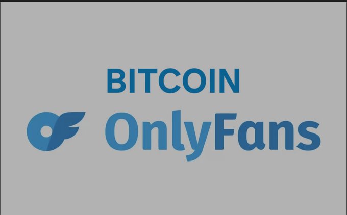 The image features a parody logo merging Bitcoin's branding with the OnlyFans logo, with the text "BITCOIN" above "OnlyFans" and the platform's signature winged icon to the left. It satirizes Bitcoin maximalist communities, likening their zealous devotion to BTC-only rhetoric—like "self-custody" and "not your keys, not your coins"—to fans of the adult subscription platform, mocking their insular, ritualistic online discourse.