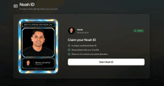 The image displays a digital interface for claiming a "Noah ID," featuring a profile photo and the text "Claim your Noah ID," with a note that only 500 will be distributed by @sayujnoahai, matching the post's announcement about limited Noah ID allocations.