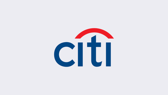 The image displays the Citibank logo, featuring the lowercase "citi" wordmark in dark blue with a signature red arc above it, visually identifying the brand behind the strong Q2 earnings beat highlighted in the post.