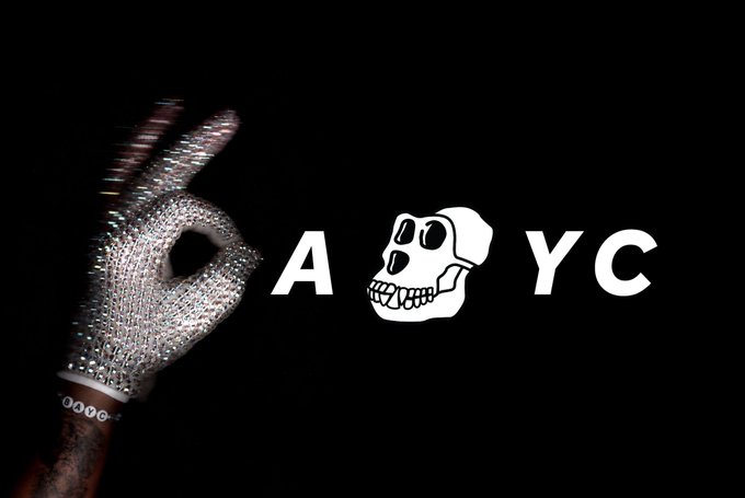 The image features a hand wearing silver gloves, with the letters "A YC" written above them. The background of the image is black, which contrasts with the white text. Below the text, there's an illustration of a skull with its mouth open, giving off a creepy vibe. The caption below the image reads: "My goals are crushed I will never own a Bored Ape I give up @BoredApeYC I know nobody cares".