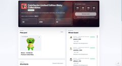 A webpage screenshot showing what appears to be a trading or financial product page with 'Dual cheques Limited Edition Risky Collections' branding and a green cartoon character.